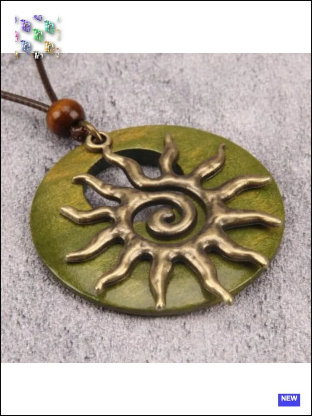 Large Chunky Boho Pendant Necklace Extra Long Cord Faux Leather Zinc